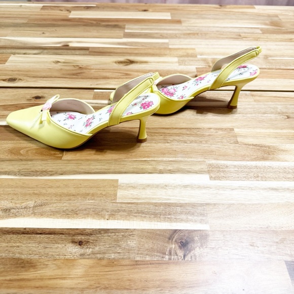 For Love & Lemons Suzette Heel Yellow & Pink Floral Rosette Slingback Shoes - Picture 11 of 13